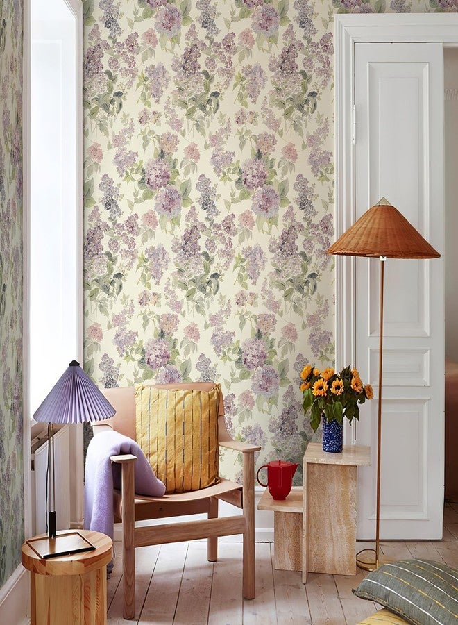 JiffDiff Floral Wallpaper Peel and Stick Modern, Purple Lilac Flower Wall Paper, Vintage Self Adhesive Wallpapers for Bedroom or Furniture Decor, Removable Renter Friendly Contact Paper 120" X17.3" - Image 3